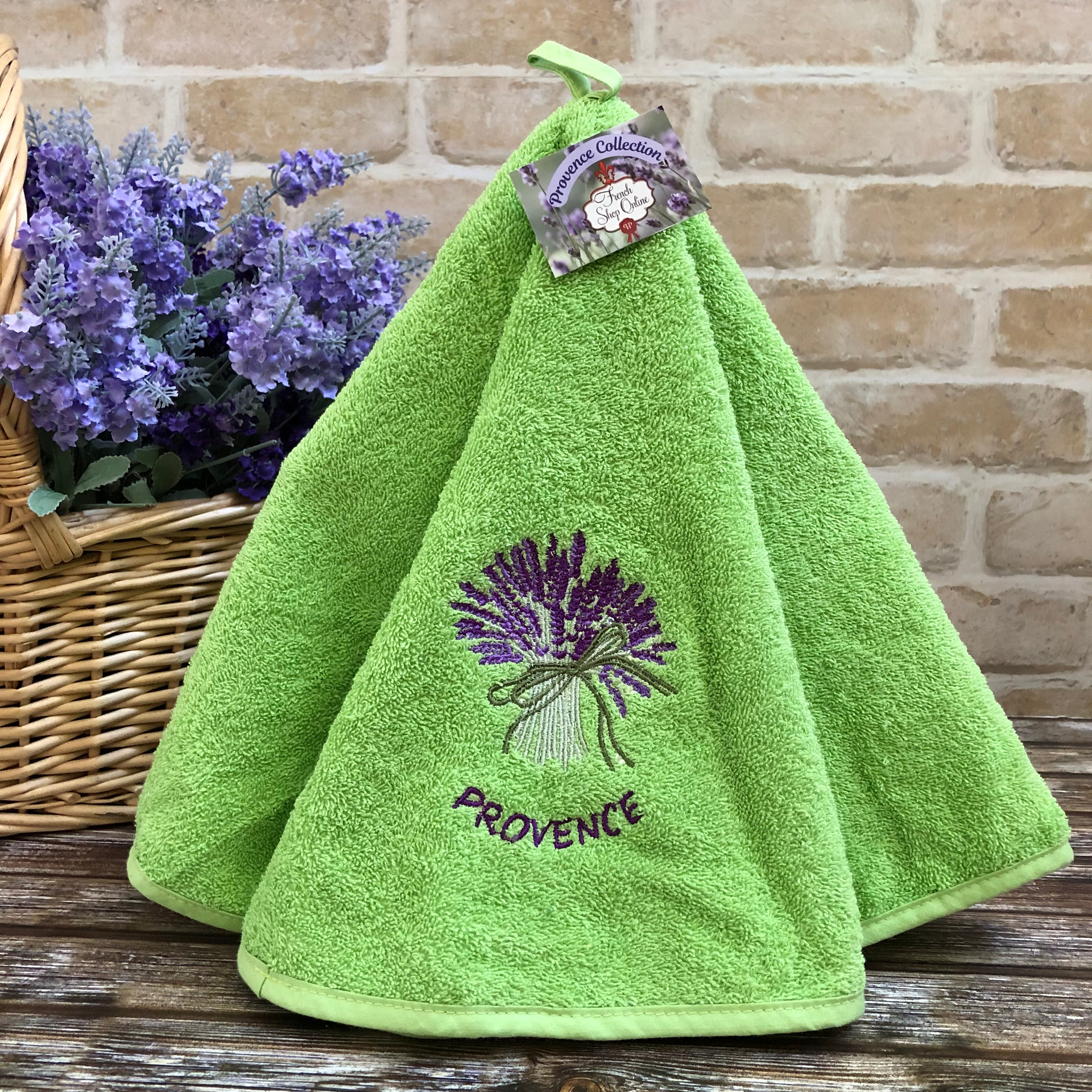 Lavender Bunch Green French Round Hand Towel