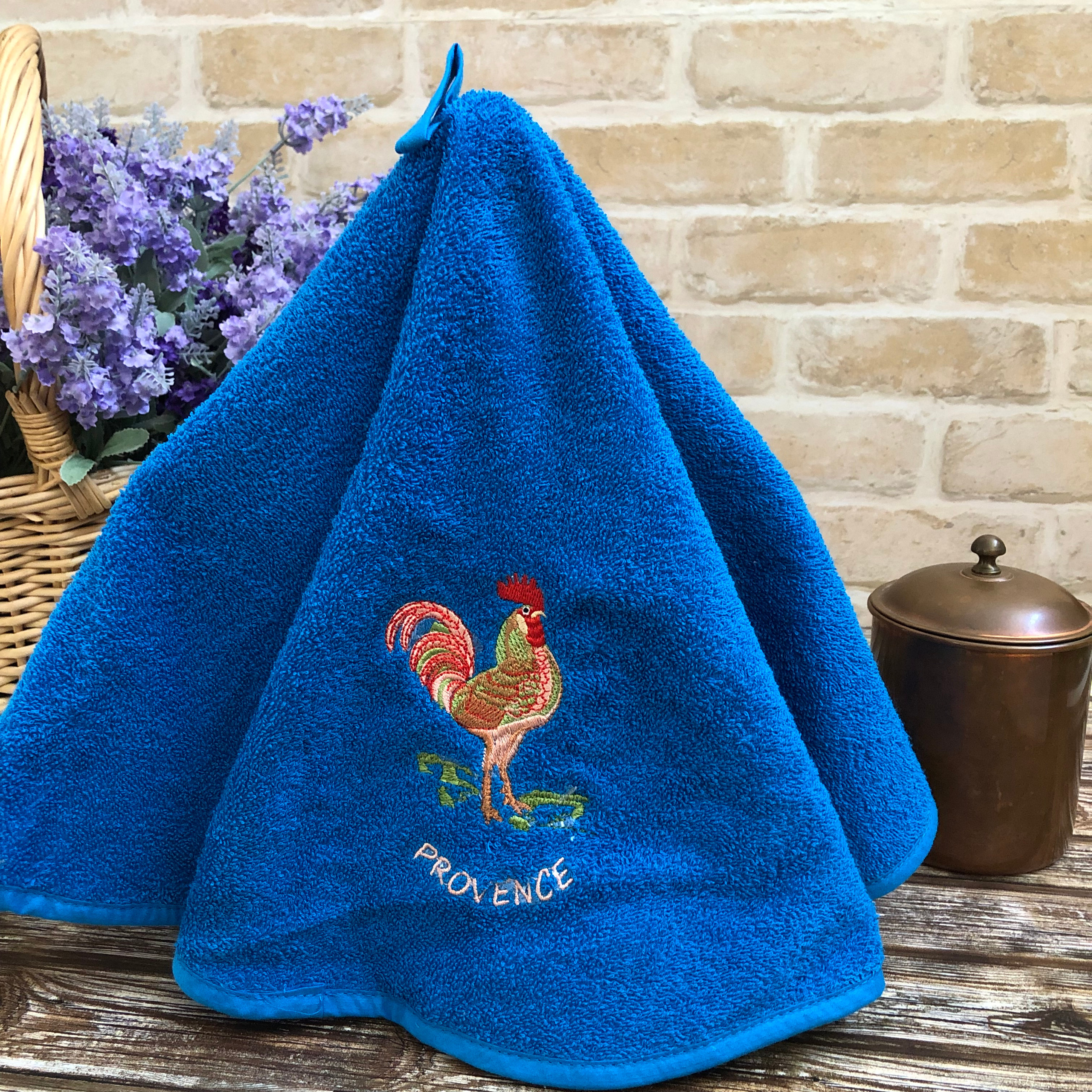 Rooster Blue Azure French Round Hand Towel