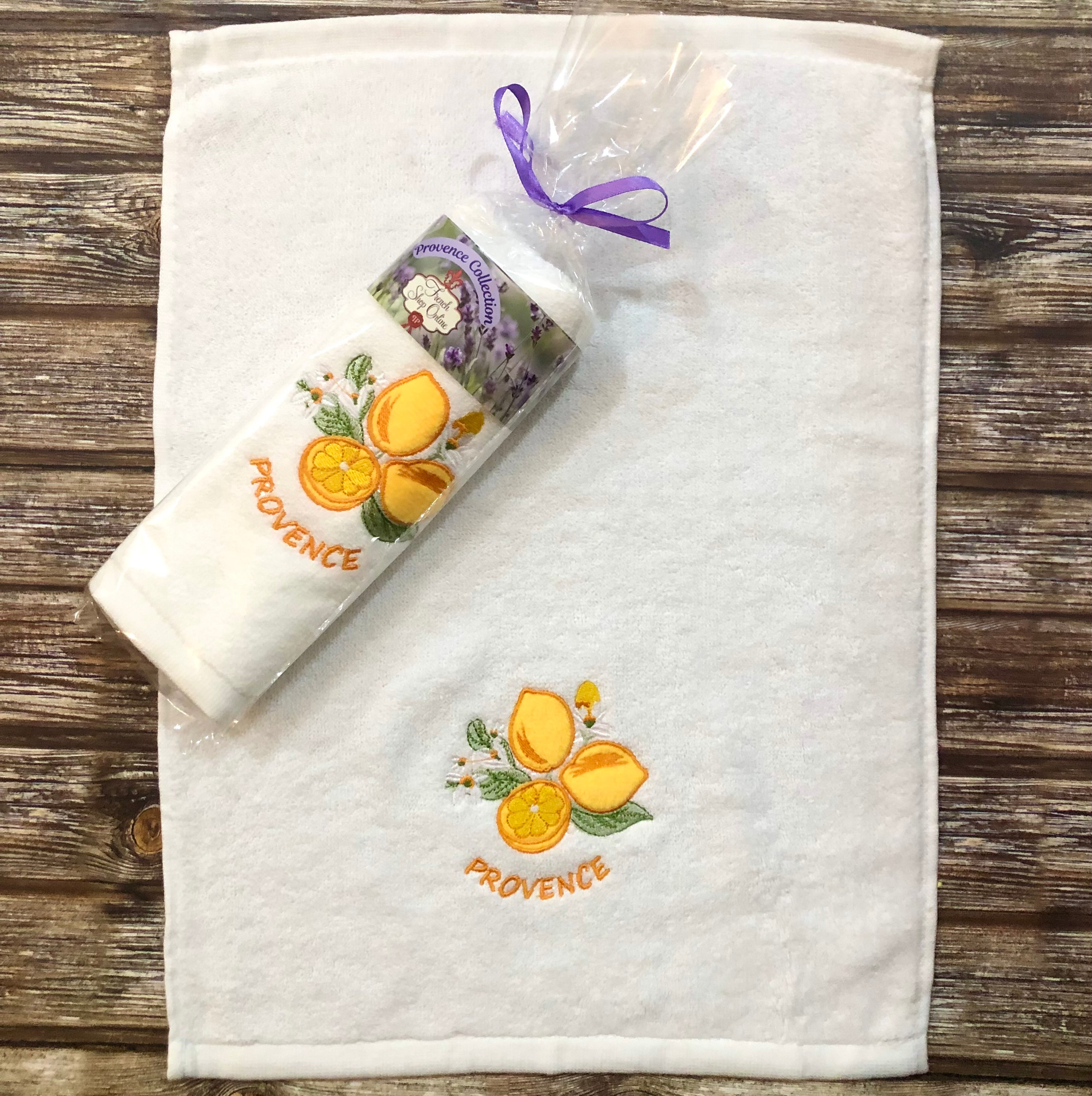 Lemon White Guest Hand Towel Embroidered