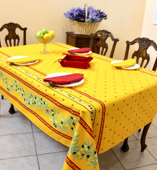 Ramatuelle Yellow/Red French Tablecloth 155x300cm 10Seats Made in France