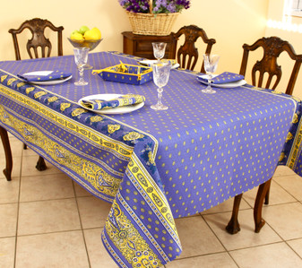 Marat Avignon Bastide Blue French Tablecloth 155x300cm 10seats COATED Made in France