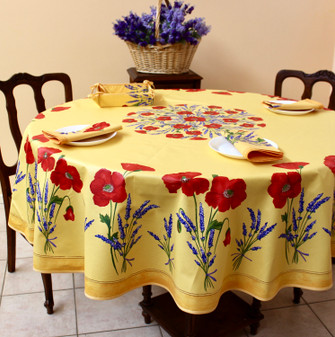 180cm Round French Tablecloth Cotton yellow poppy