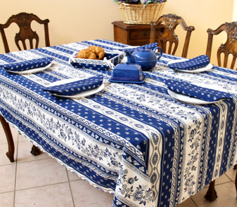 Marat Avignon Blue French Tablecloth 155x250cm 8Seats COATED Made in France