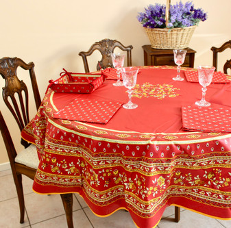 Marat Avignon Red French Tablecloth Round 180cm COATED Made in France