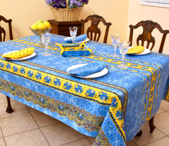 Marat Avignon Tradition Blue French Tablecloth 155x250cm 8seats COATED Made in France 
