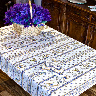 Moustiers Blue 155x120cm  4-6Seats Small Tablecloth Made in France