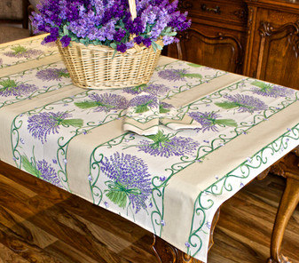 Lavender Ecru 155x120cm  4-6Seats Small Tablecloth Made in France