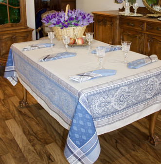 Vaucluse Blue 160x350cm 12Seats Jcquard French Tablecloth Made in France