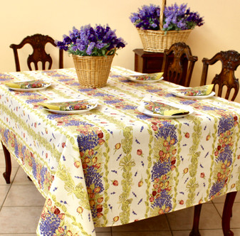 Lavender & Roses Linear French Tablecloth 155x250cm 8seats COATED Made in France