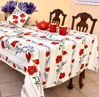 Poppy Ecru 155x350cm 12Seats French Tablecloth Made in France