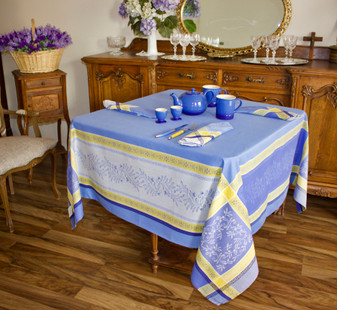 Olivia Blue 160x160cm SquareJacquard French Tablecloth Made in France 