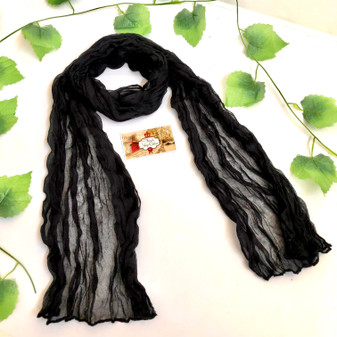 Wrinkle Scarf Solid Colour Black