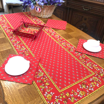 Avignon Red 50x160cm Quilted Reversable Runner Made in France