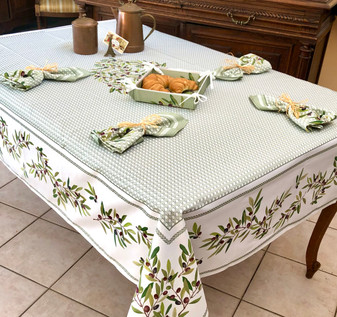 Nyons GreenFrench Tablecloth 155x200cm 6 Seats COATED Made in France