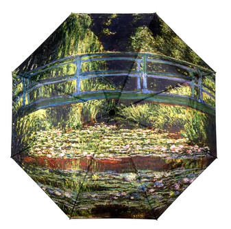 Auto Open Folding Umbrella Claude Monet Japanese Bridge and Water Lilies