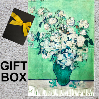 Vincent van Gogh Wase with white Roses Art Thick Soft Shawl Scarf  in Giftbox