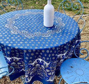 175cm Round French Tablecloth Coated Saou Navy Made in France