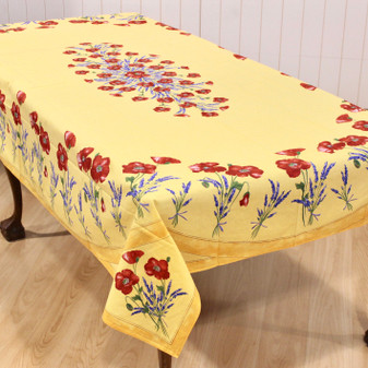 Poppy Yellow French Tablecloth 155x250cm 8Seats Made in France