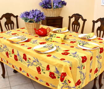 Poppy Yellow French Tablecloth 155x300cm 10Seats Made in France