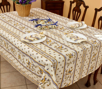 Moustiers Blue French Tablecloth 155x300cm 10Seats Made in France