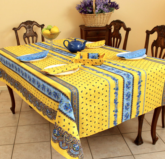 Marat Avignon Tradition Yellow French Tablecloth 155x300cm 10 Seats COATED Made in France