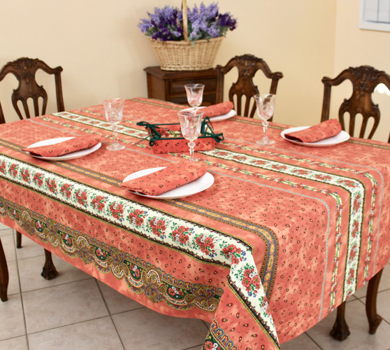 Marat Avignon Tradition Rust French Tablecloth 155x300cm 10 Seats COATED Made in France