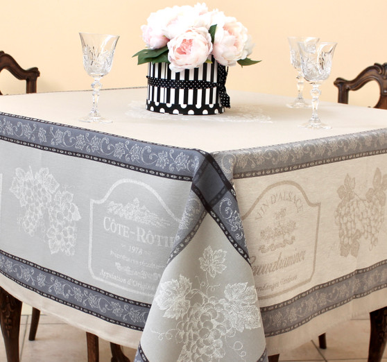 Vignoble Lin160x160cm Square Jacquard French Tablecloth Made in France 