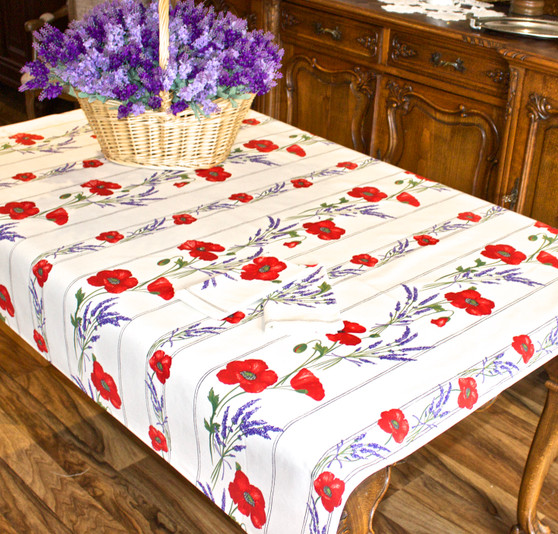 Poppy Ecru155x120cm  4-6Seats Small Tablecloth Made in France