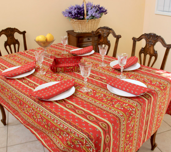 Marat Avignon Red155x350cm 12seats COATED French Tablecloth Made in France