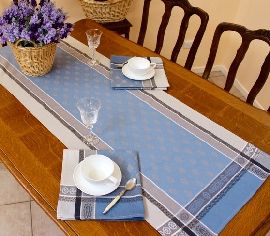 Vaucluse Blue 52x165cm French Jacquard Runner Made in France