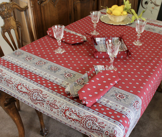 Marat Avignon Bastide Burgundy 155x120cm Small Tablecloth COATED Made in France