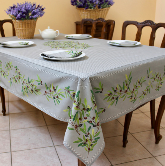 Nyons Grey French Tablecloth 155x200cm 6 Seats Made in France