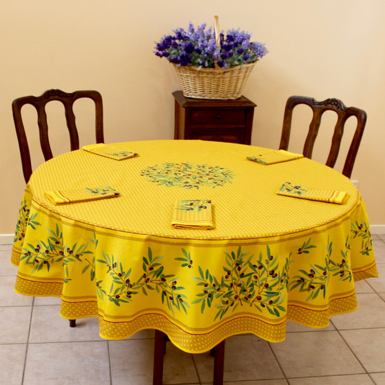 Nyons Yellow French Tablecloth Round 180cm COATED Made in France