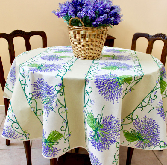 150cm Round French Tablecloth COATED Stain resistantFrench  Lavender