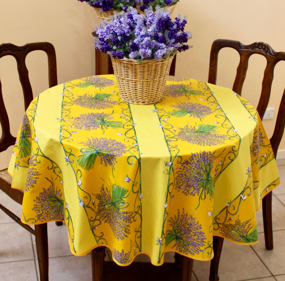 150cm Round French Tablecloth COATED Lavender Yellow Stain resistant
