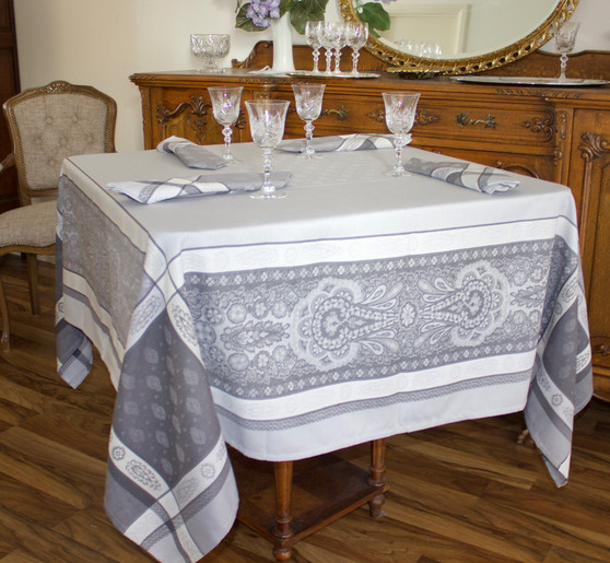 Vaucluse  Pearl 160x160cm SquareJacquard French Tablecloth Made in France 