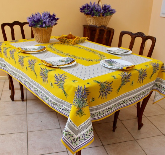 Lauris Yellow French Tablecloth 155x250cm 8Seats Made in France