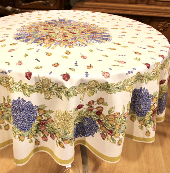 Lavender & Roses XXL French Tablecloth Round 230cm Made in France