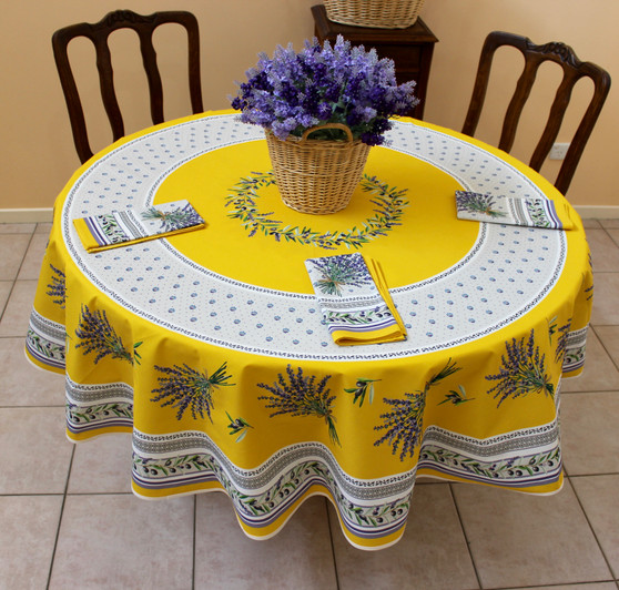 Lauris Yellow XXL French Tablecloth Round 230cm Made in France