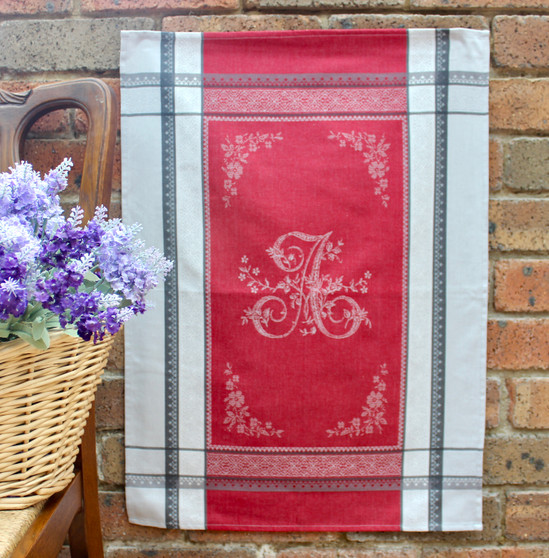 Romantique Burgund Jacquard TeaTowel Made in France