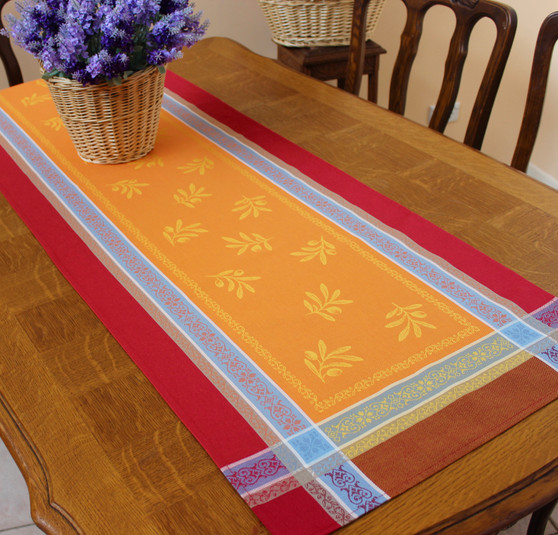 Olivia Orange 53x170cm French Jacquard Table Runner Made in France