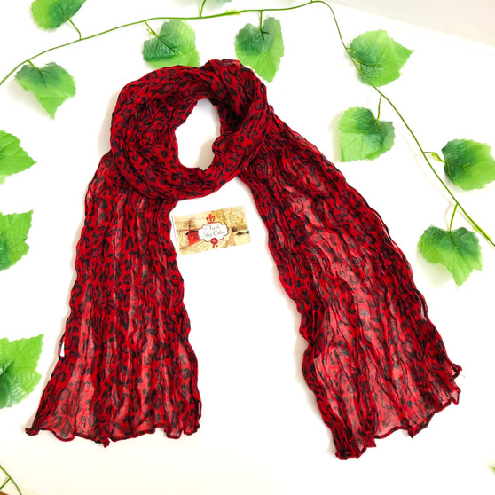 Wrinkle Scarf Leopard Red