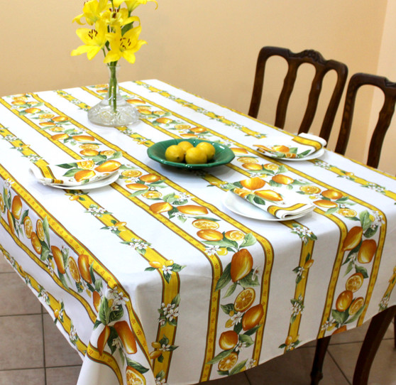 Lemon White 155x350cm 12Seats French Tablecloth Made in France