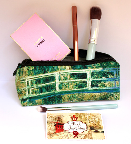 Claude Monet Japanese Bridge and Water Lilies Velour Cosmetic/Pencil/Glasses Case Made in France