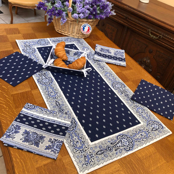 Marat Bastide Navy 50x100cm Quilted Reversable Runner Made in France