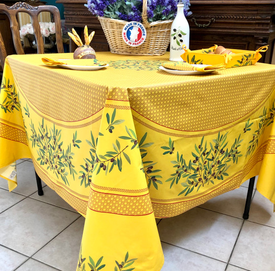 Nyons Yellow XXL Square French Tablecloth 180x180cm COATED Made in France