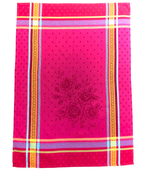 Massila Fuchsia Jacquard Tea Towel Made in France