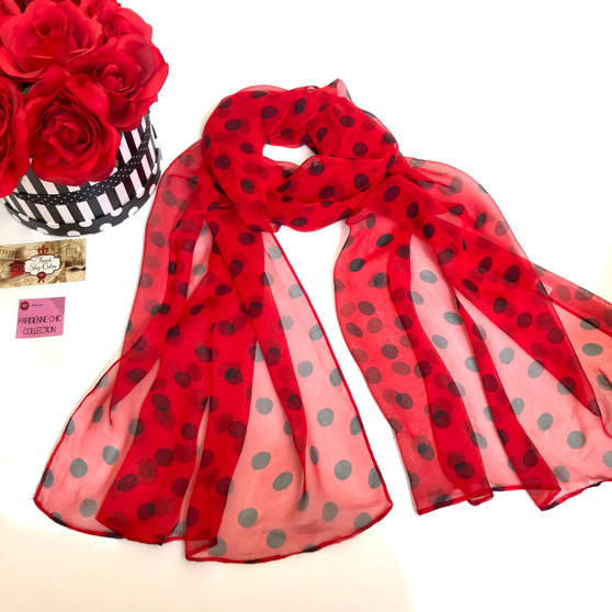 Chic Little Scarf 55x150cm  Red- Black Polka