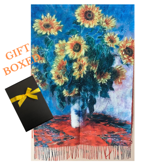 Cloude Monet Bouquet of Sunflowers Masterpiece Thick Soft Shawl/Wrap in Giftbox