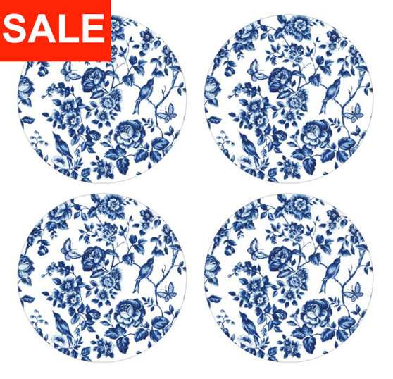 Set of 4 French Rose Toile Round Glass Coasters-Gift Box